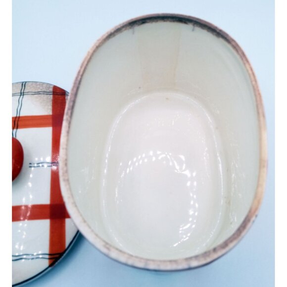 Red Plaid Storage Container Hand Painted Ceramic Crazed Vintage Takito Company - Picture 8 of 16